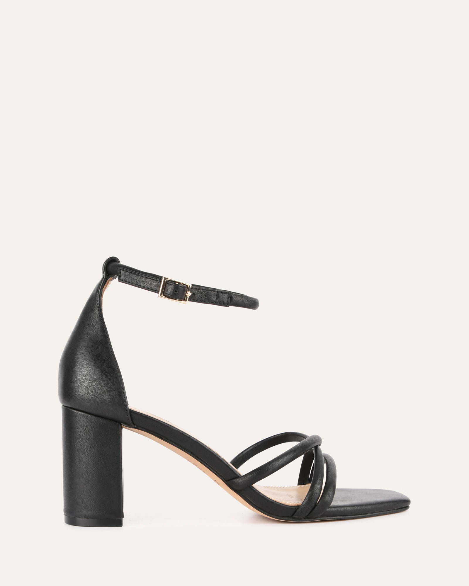 NICOLA Women's Black Leather Mid Heel Sandals - Comfortable Dressy Summer Shoes for Weddings, Parties & Office Wear