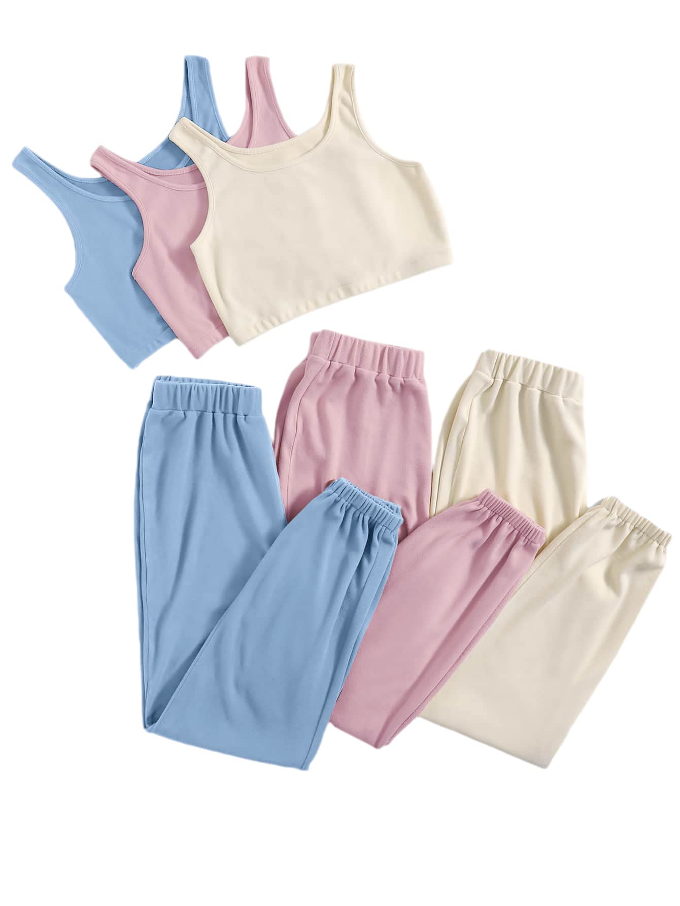 SheIn Women's 3-Piece Sleepwear Set - Soft Crop Tank Top & Elastic Waist Lounge Pants Pajamas | Comfortable Loungewear for Sleep, Relaxing at Home, and Travel