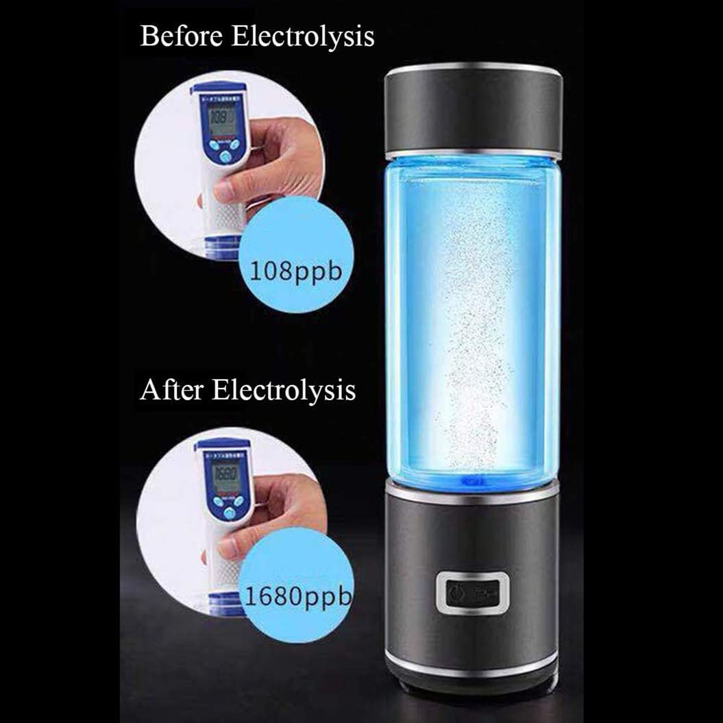 Hydrogen-Rich Water Bottle with SPE PEM Technology - Alkaline Ionized Water Generator Cup, Portable Glass Hydrogen Water Maker for Home, Office & Travel - Perfect for Health Enthusiasts & Active Lifestyles (Black)