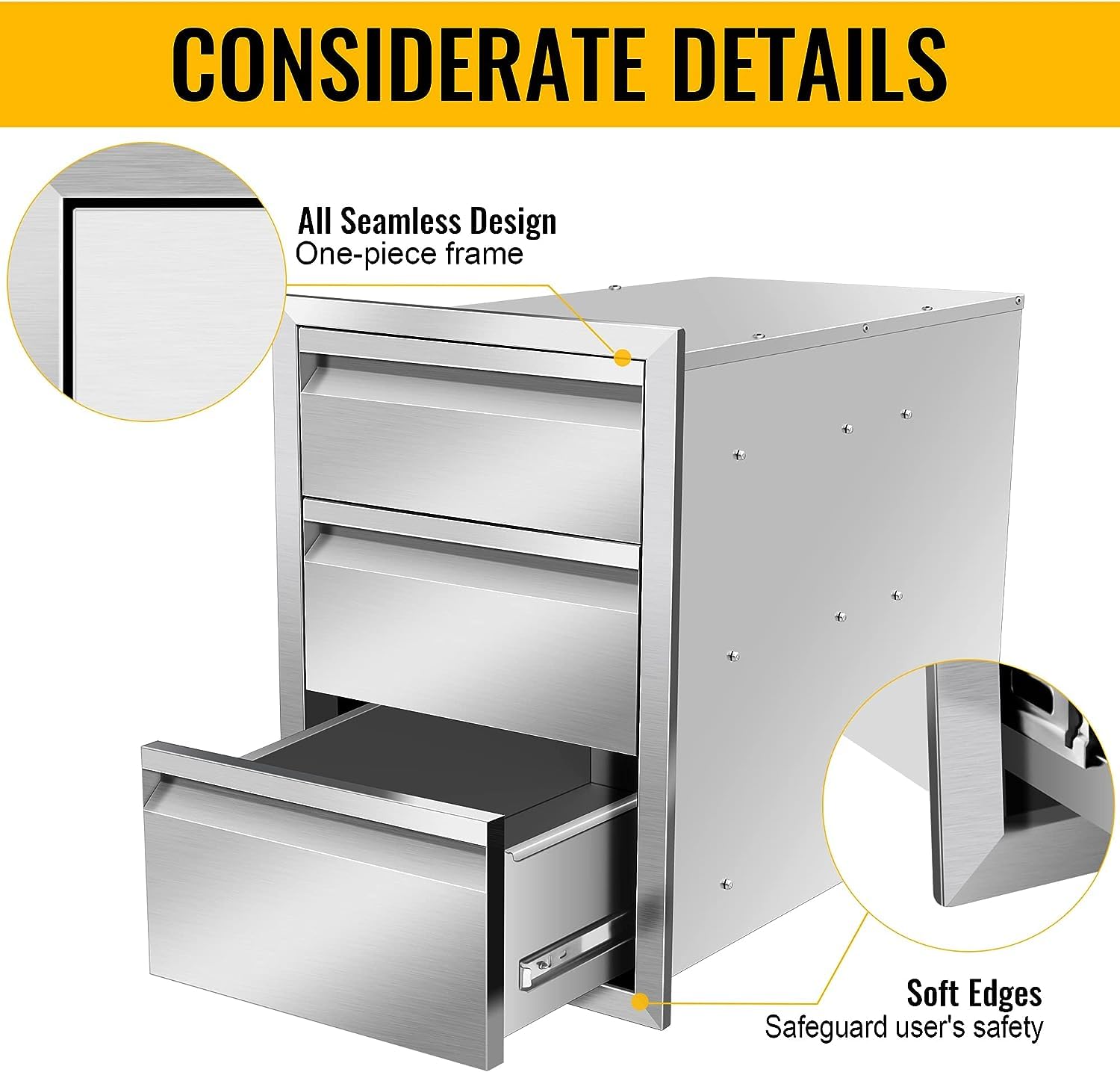 Premium Stainless Steel BBQ Drawer for Outdoor Kitchen - Single Flush Mount Storage Cabinet with Handles (14