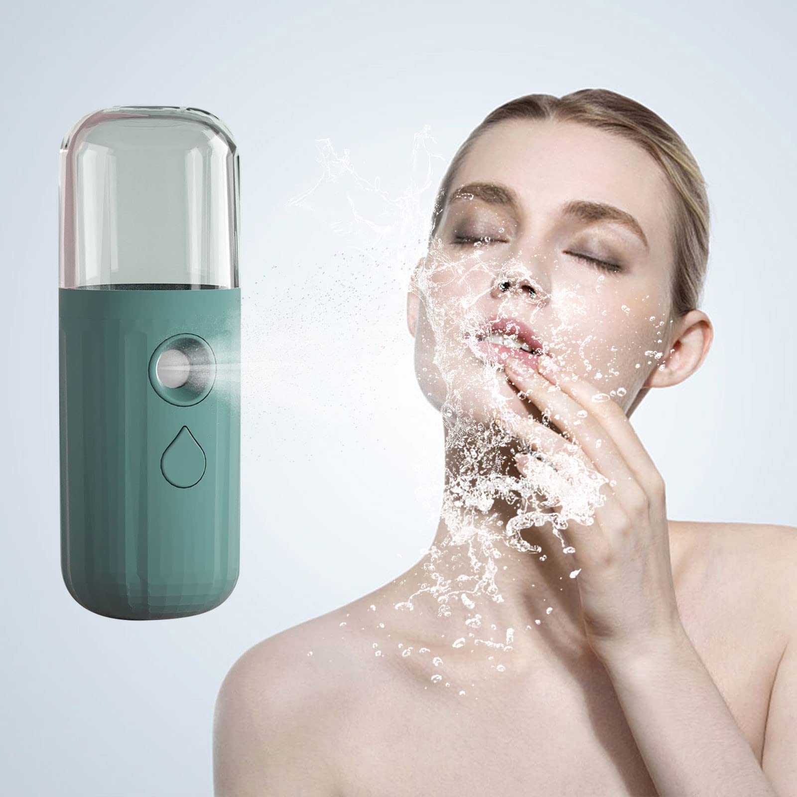Portable USB Rechargeable Nano Facial Mister - Mini Handheld Facial Steamer & Hydrating Mist Sprayer for Skin Care, Makeup Setting & Daily Moisturizing | Perfect for Travel, Gym & Office Use (Army Green)