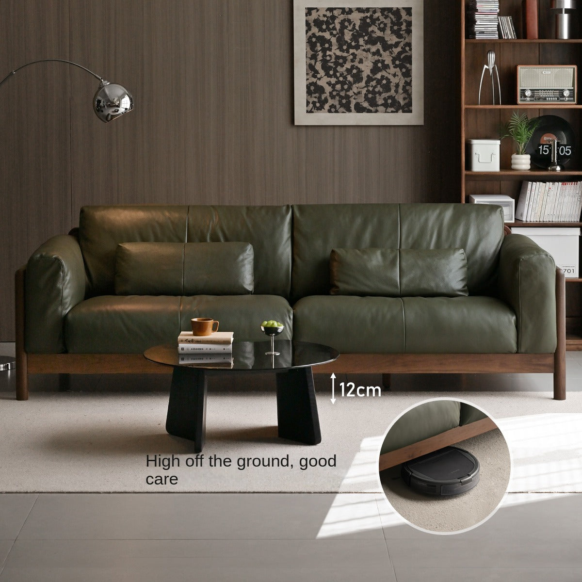 Modern Black Walnut Solid Wood Leather Sofa - Luxury Living Room Furniture for Home & Office Decor