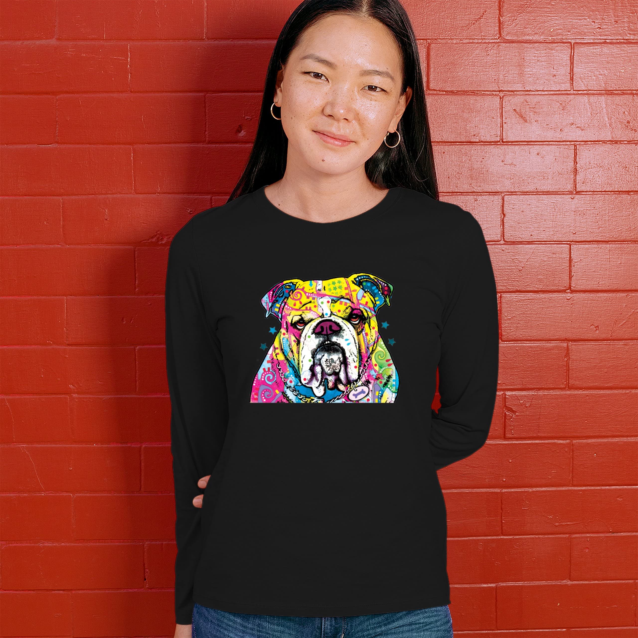 Dean Russo Serious Bulldog Women's Long Sleeve T-Shirt - Best Friend Pet Paw Design for Casual Wear & Dog Lover Gifts