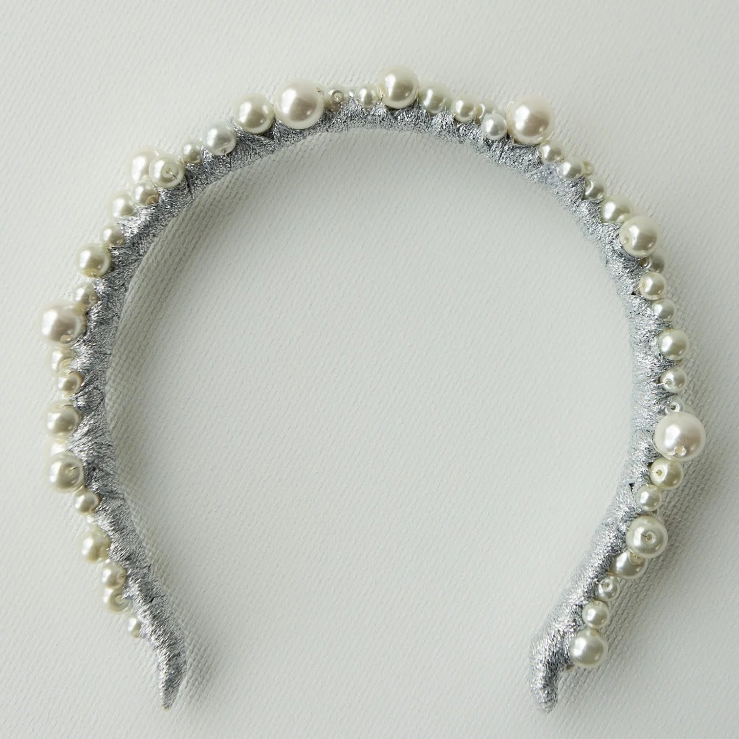 A'el Este Charlotte Bridal Pearl Headband - Silver Wedding Hair Accessory for Brides, Bridesmaids & Formal Events