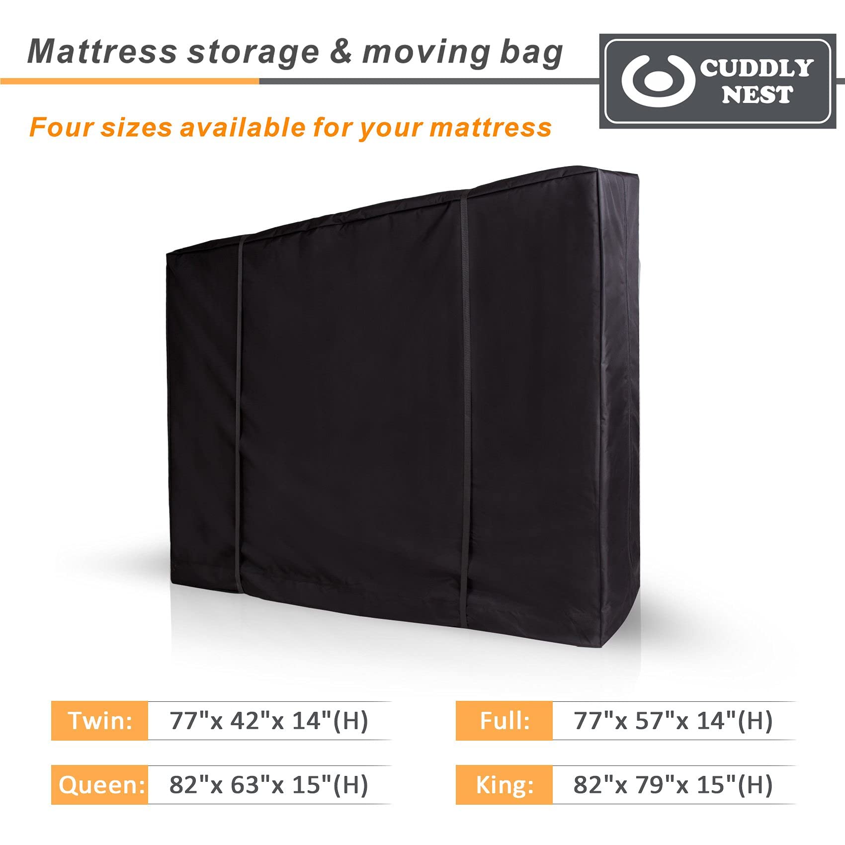 Waterproof Queen Size Mattress Storage Bag with Zipper & Straps - Heavy Duty Reusable Moving & Storage Cover for Mattress Protection (Black) - Perfect for Home Organization, College Dorm Moves, and Long-Term Storage