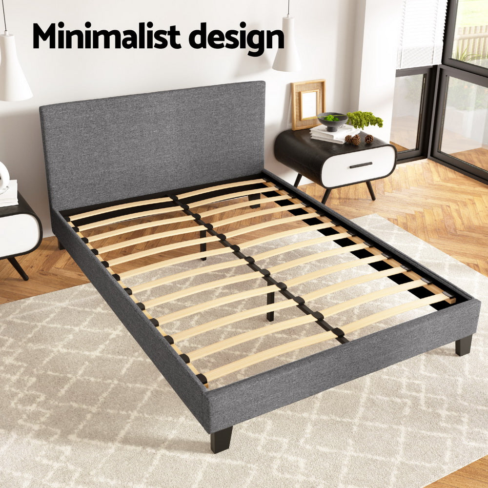 Coogee Modern Double Bed Frame with Headboard - Sturdy Grey Wooden Platform Bed for Bedroom, Guest Room, or Dorm | Easy Assembly & Space-Saving Design
