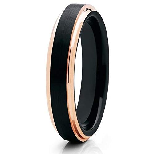 4mm Rose Gold Tungsten Wedding Band for Men & Women - Black Tungsten Carbide Ring with 18k Rose Gold Plating - Comfort Fit Anniversary Ring for Couples - Perfect for Weddings, Engagements & Special Occasions