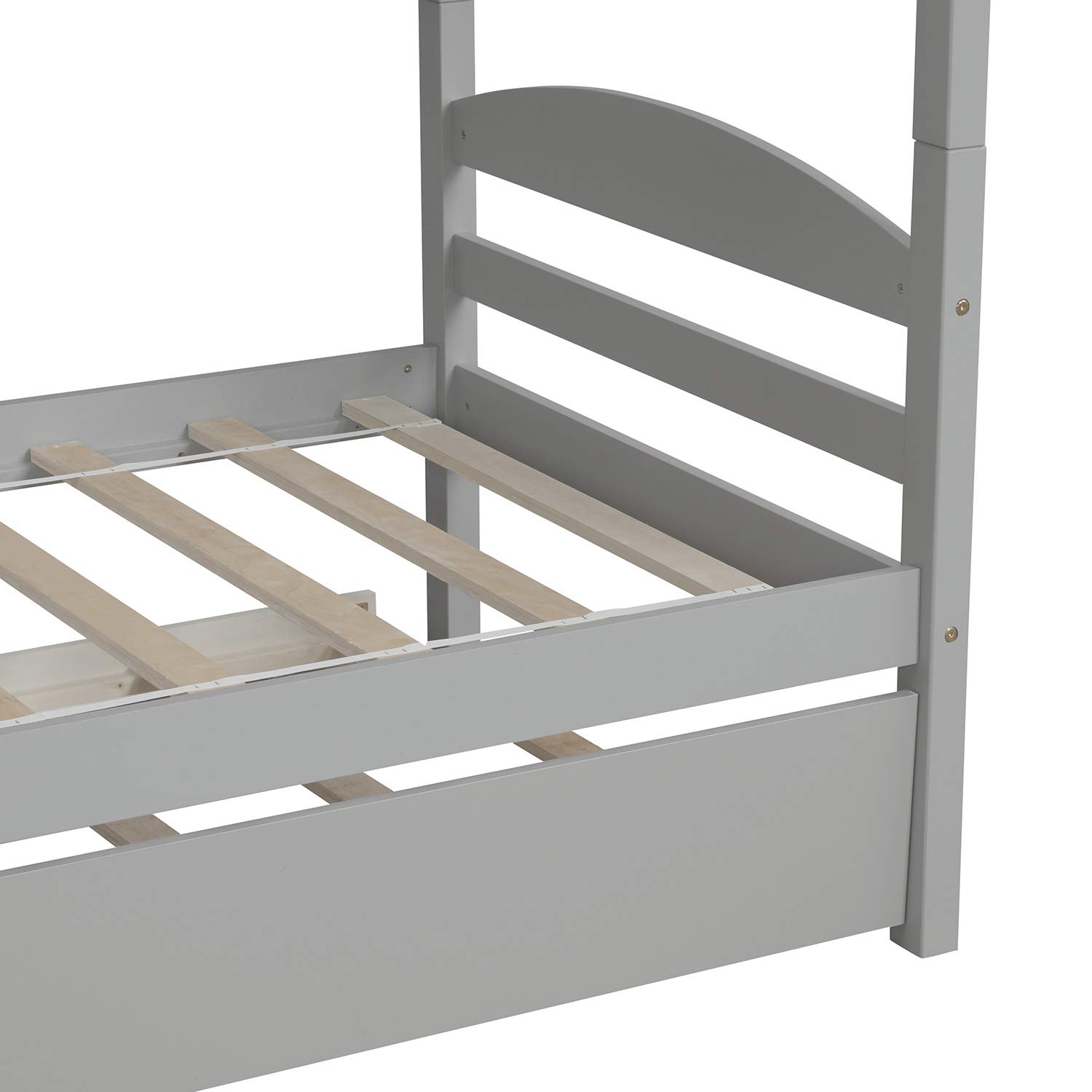 Kids Twin Over Twin L-Shaped Corner Bunk Bed with Trundle - 5 Bed Wooden Bunk Bed Frame with Full Guardrails & Flat Ladder (Gray) - Perfect for Small Bedrooms, Guest Rooms & Vacation Homes