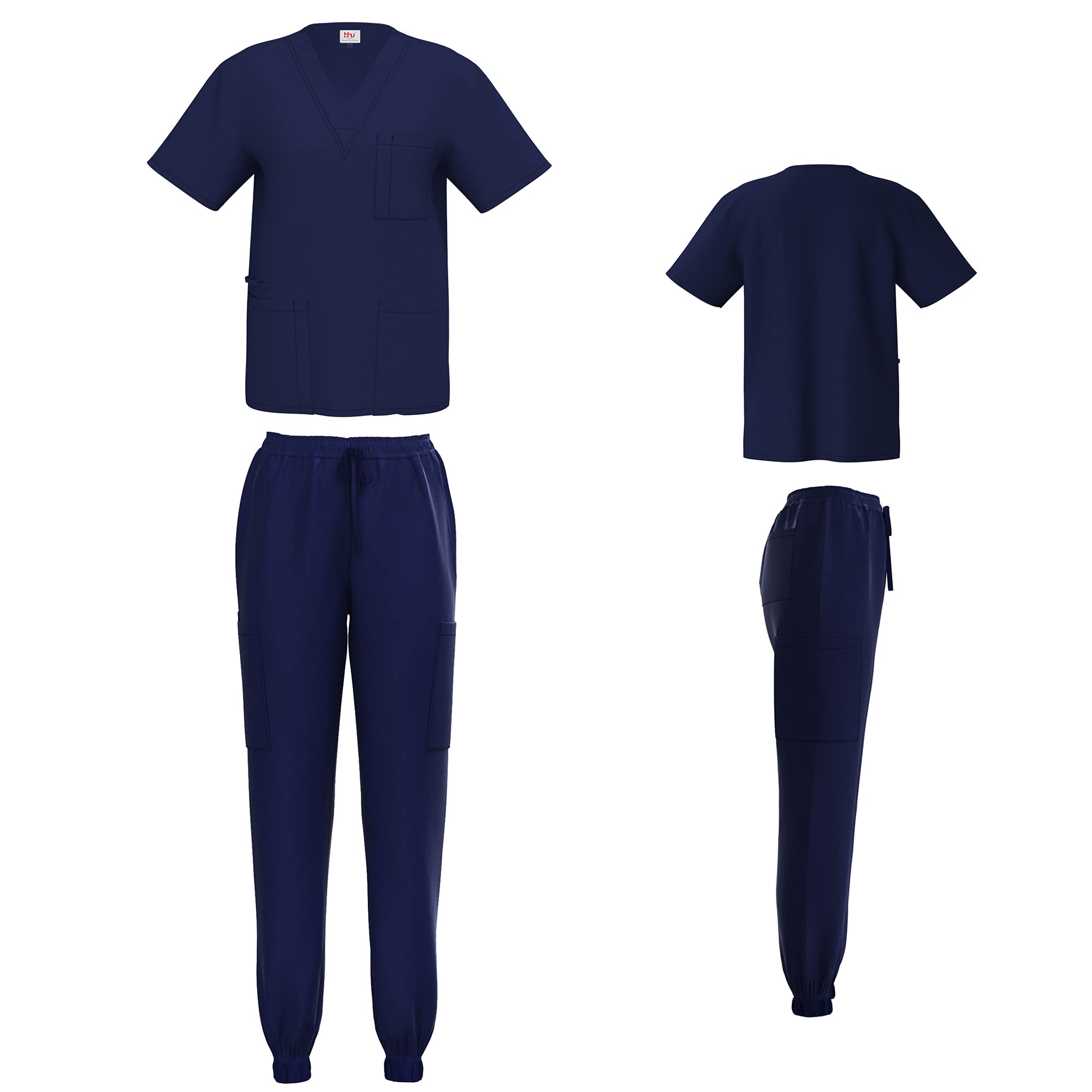 Beverly Hills Uniforms Women's 4-Way Stretch Scrub Sets - Top & Jogger Pants (Unisex, 8 Colors) | Comfortable Medical Scrubs for Nurses, Doctors & Healthcare Professionals
