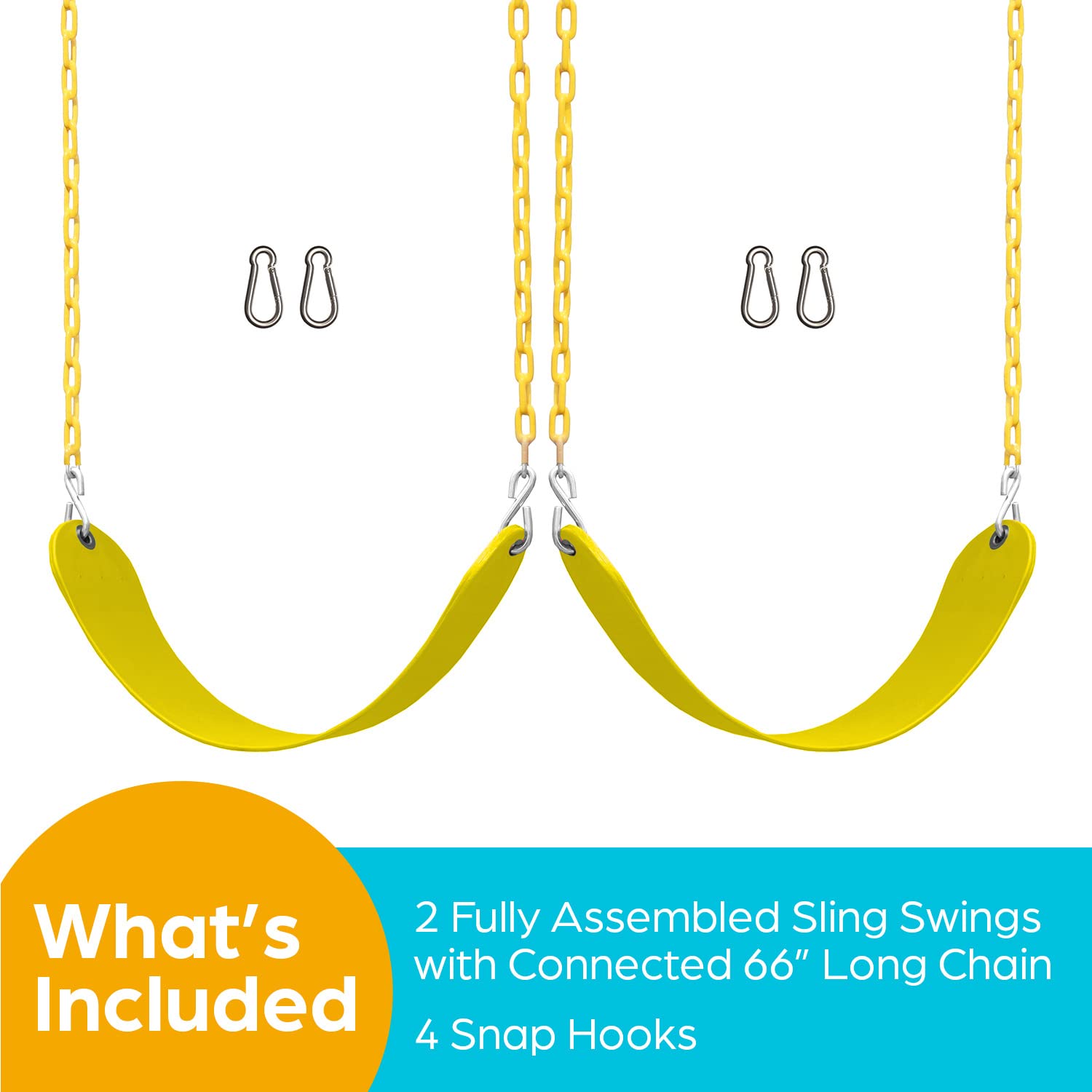 Jungle Gym Kingdom Heavy Duty Outdoor Swing Seat Replacement Kit - Pack of 2 with Durable Chains for Backyard Swing Sets & Playgrounds - Kids Swing Accessories (Yellow) | Perfect for Backyard Fun, Playgrounds, and Outdoor Family Activities