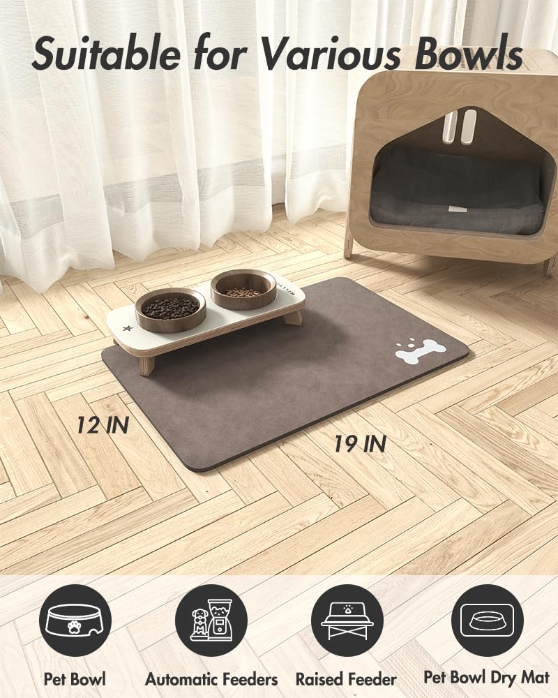 **MontVoo Absorbent Pet Food Mat - Quick Dry Anti-Stain Dog & Cat Feeding Mat for Food & Water Bowls - Non-Slip Waterproof Pet Supplies for Messy Eaters - Perfect for Kitchen, Crate & Travel Use**