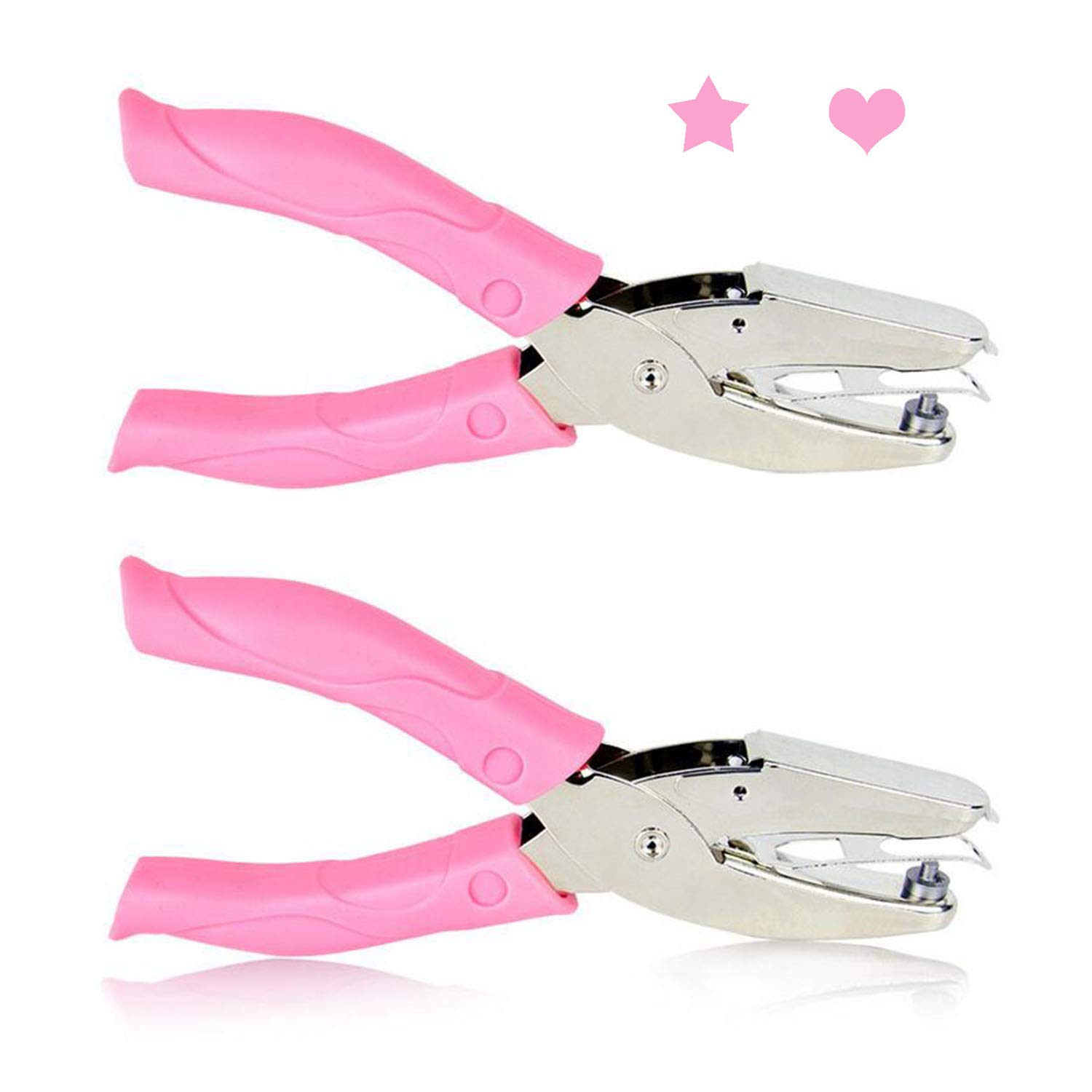 1/4 Inch Heart & Star Metal Hole Punch Set - 2PCS Handheld DIY Craft Puncher for Scrapbooking, Paper Crafting, Card Making - Ergonomic Grip (Star & Heart) - Perfect for Journals, Gift Tags, and School Projects