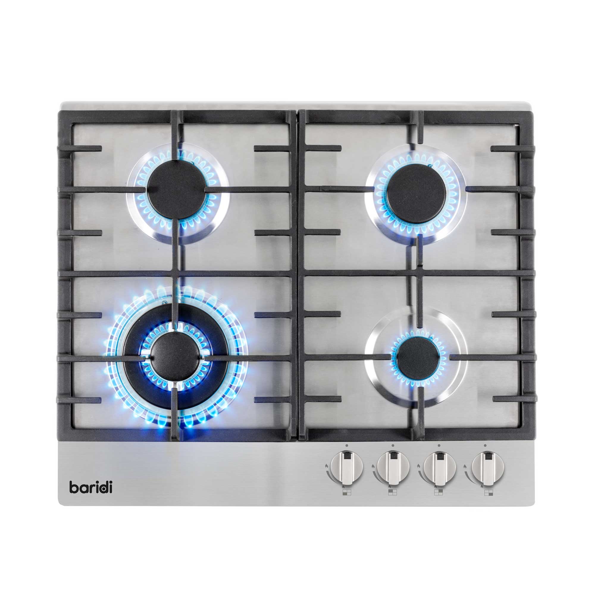 Baridi 60cm Built-In Gas Hob with 4 Burners & Cast Iron Pan Supports - Stainless Steel DH225 | Perfect for Modern Kitchens, Cooking Enthusiasts & Home Chefs