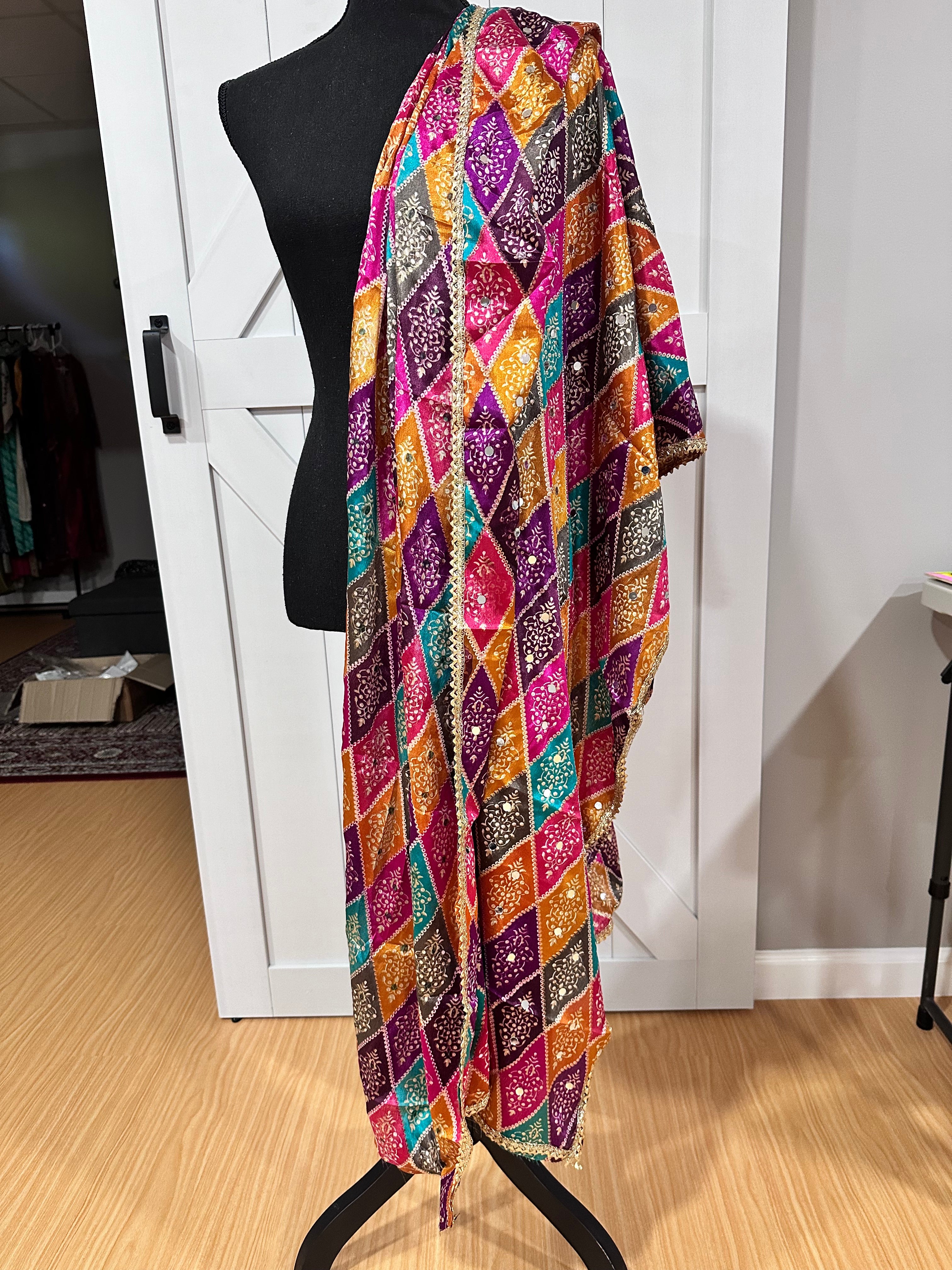 Phulkari Style Dupatta - Handmade Indian Embroidered Scarf for Women - Perfect for Weddings, Parties & Festive Occasions