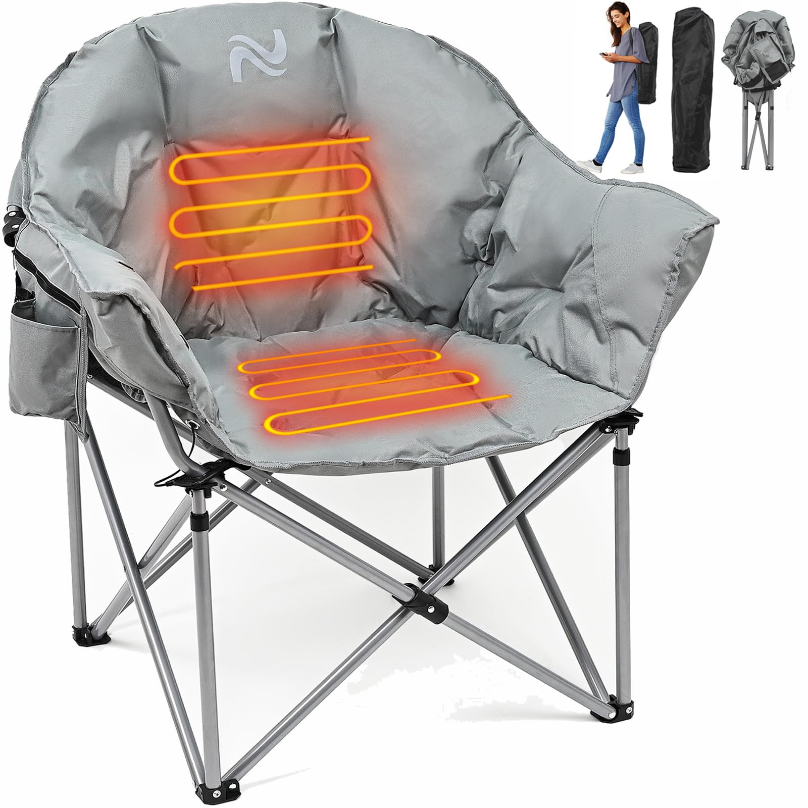 NAIZEA Heated Camping Chair - Portable Folding Outdoor Chair with 3 Adjustable Heat Levels for Back Support | Perfect for Camping, Patio Lounging, Sports Events, and Backyard Relaxation