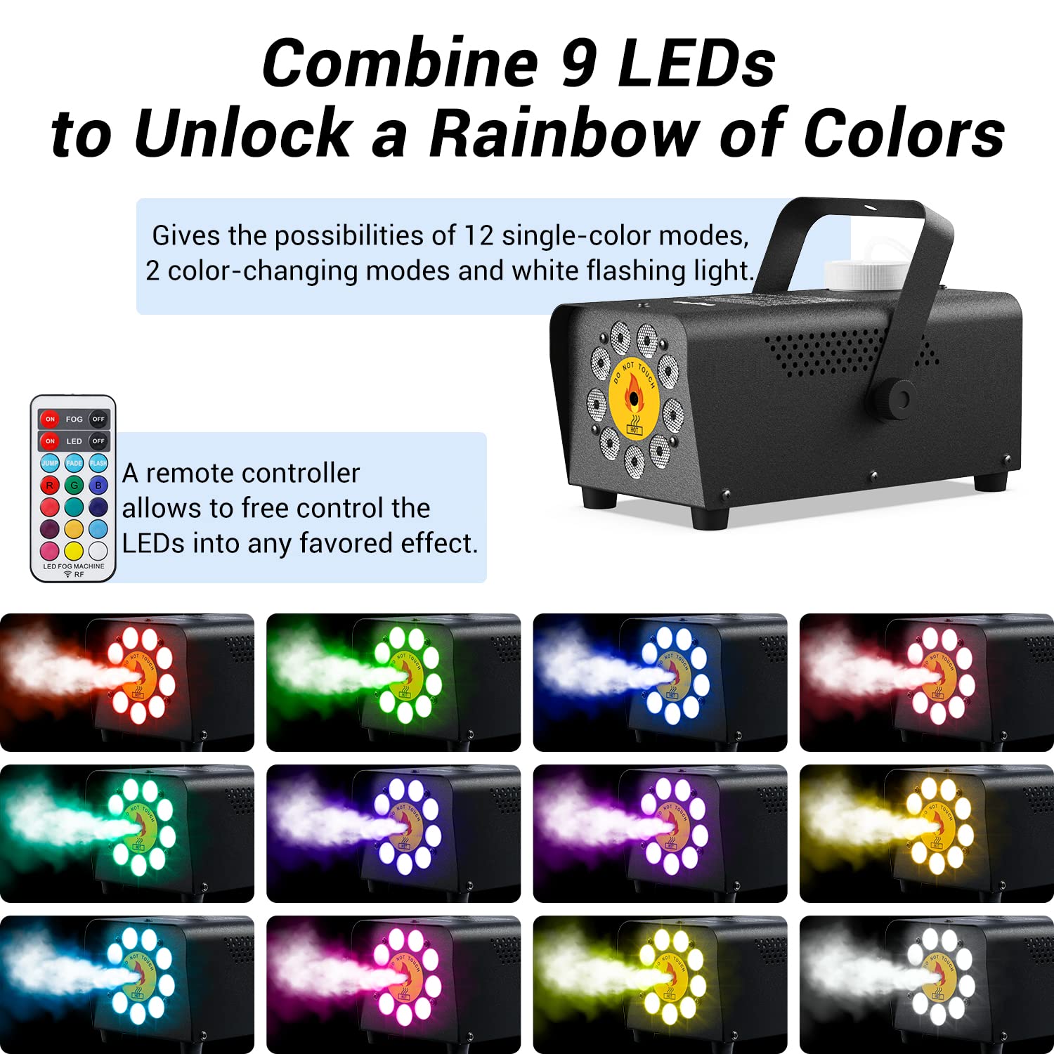 Wireless Remote Control Bubble Machine for Kids - 1000+ Bubbles Per Minute with LED Lights & Smoke Effects | 12 Color Options, 2500CFM Fog Output & Strobe Light | Perfect for Birthday Parties, Outdoor Events & Kids Playtime