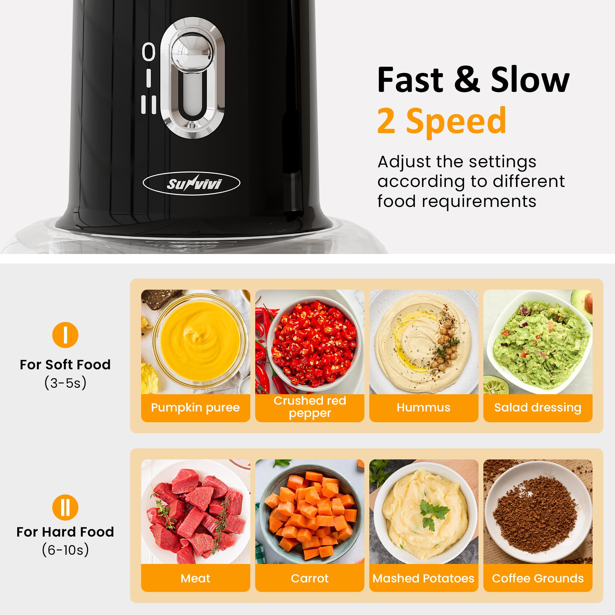 Sunvivi 4-in-1 Blender & Food Processor - 2 Speed High Power Blender with 1.5L Glass Bowl for Grinding Meat, Peeling Garlic, Juicing & Mixing - Includes 0.4L & 0.2L Travel Cups - Perfect for Smoothies, Baby Food & Meal Prep - Black