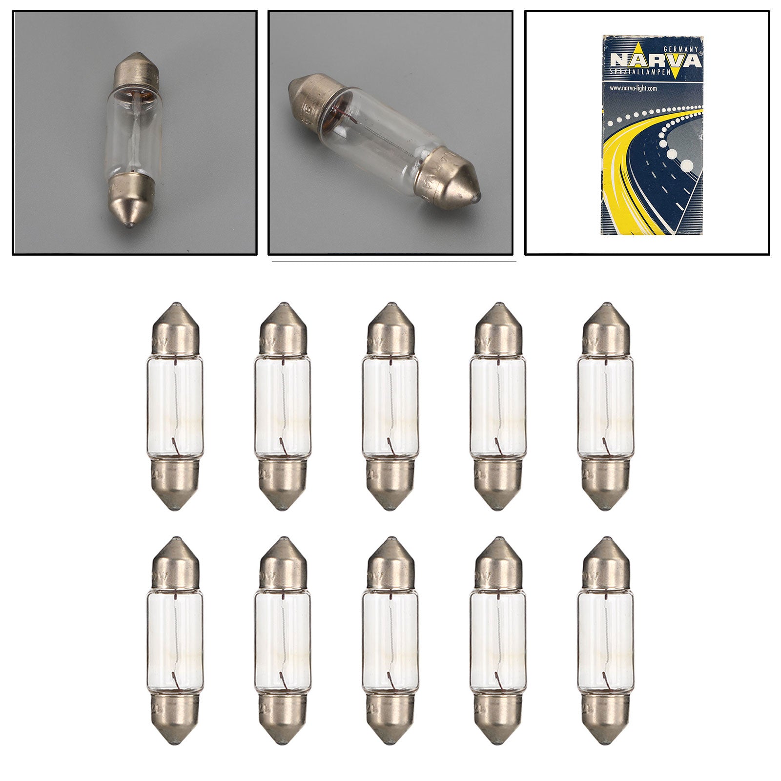 10x NARVA 17316 Car Auxiliary Bulbs SV8.5 12V10W - Replacement for Interior Dome Lights, Map Lights & Trunk Lighting - Perfect for Cars, Trucks & SUVs