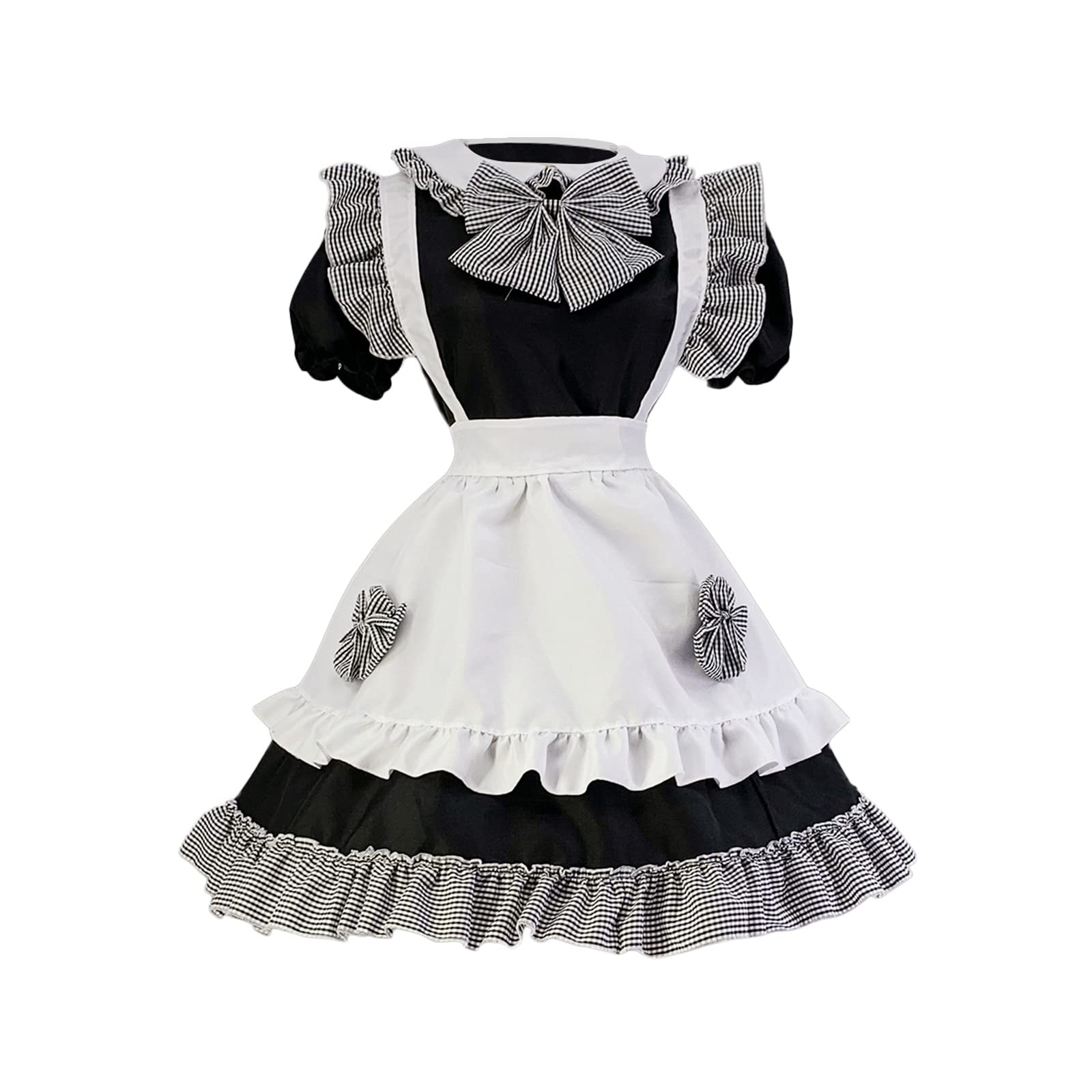 French Maid Cosplay Dress for Women - Short Sleeve Anime Apron Dress with Bowtie | Halloween Costume, Cosplay Party, Anime Convention Outfit