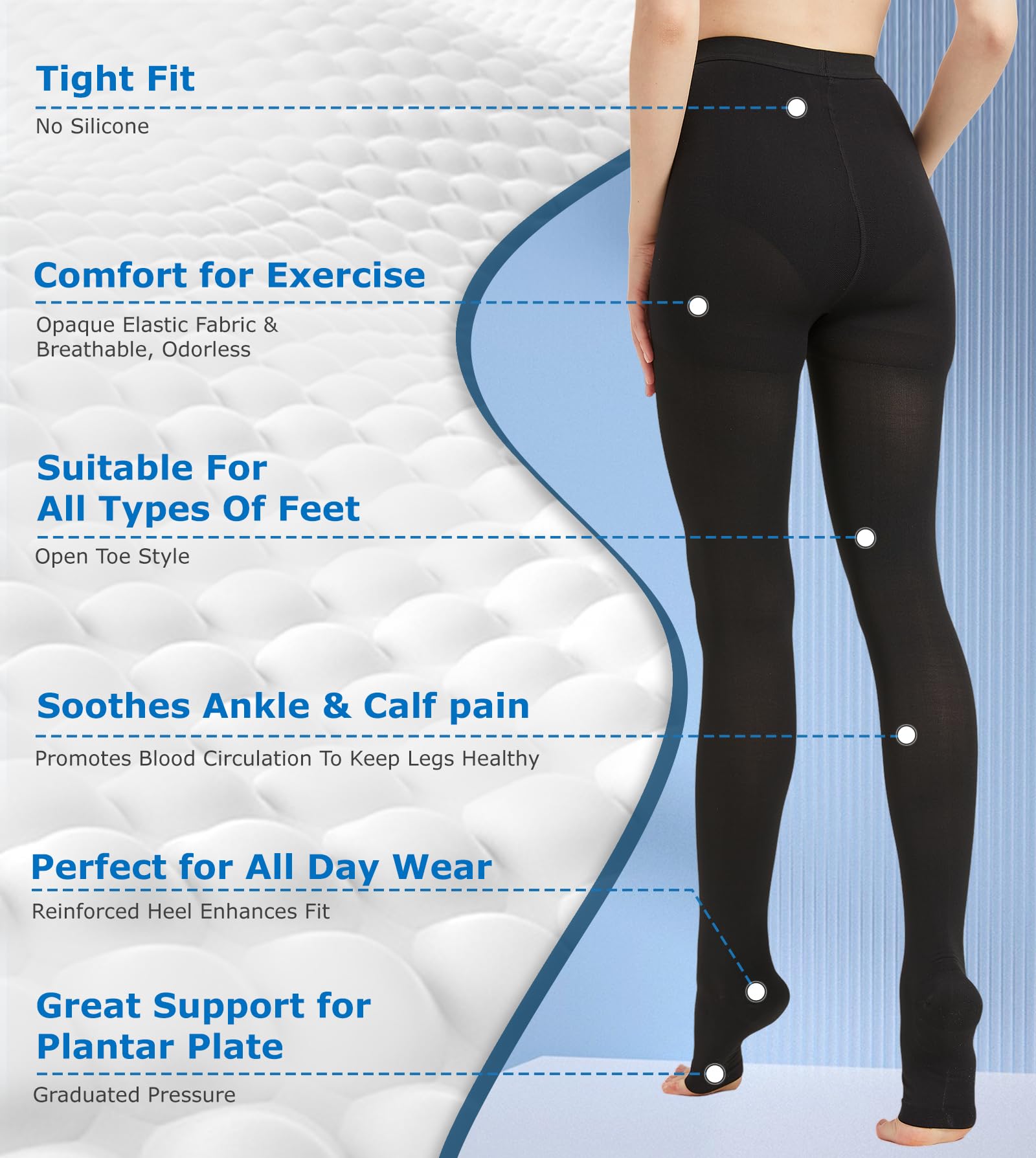 MGANG 15-20mmHg Medical Compression Stockings for Women & Men - Open Toe Waist High Support Tights for Edema, Varicose Veins, DVT & Travel - Black XL - Perfect for Long Flights, Nursing Shifts & Post-Surgery Recovery