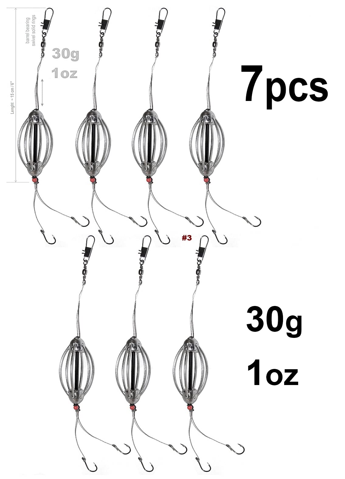 7pcs Carp Cask Steel Fishing Bait Feeder 1oz - Inline Fishing Rig Hook #4 - Durable Fishing Tackle for Freshwater & Saltwater Angling - Perfect for Carp, Catfish, and Bass Fishing