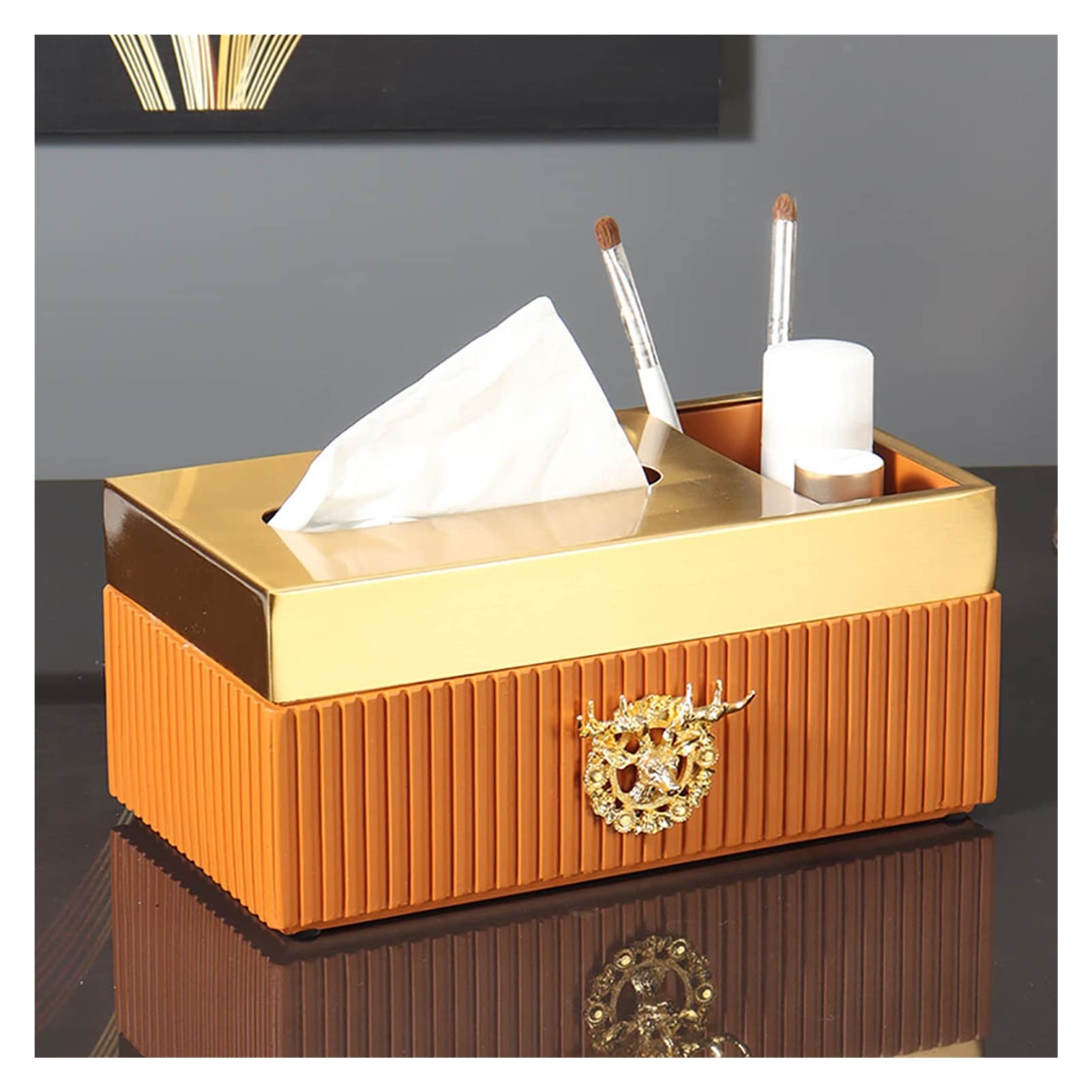 Nordic Style Desktop Tissue Holder - Multi-Function Tissue Box Cover with Storage Tray, Simple Home Decor for Living Room, Bedroom & Office (Orange) | Perfect for Home, Office and Gift Giving