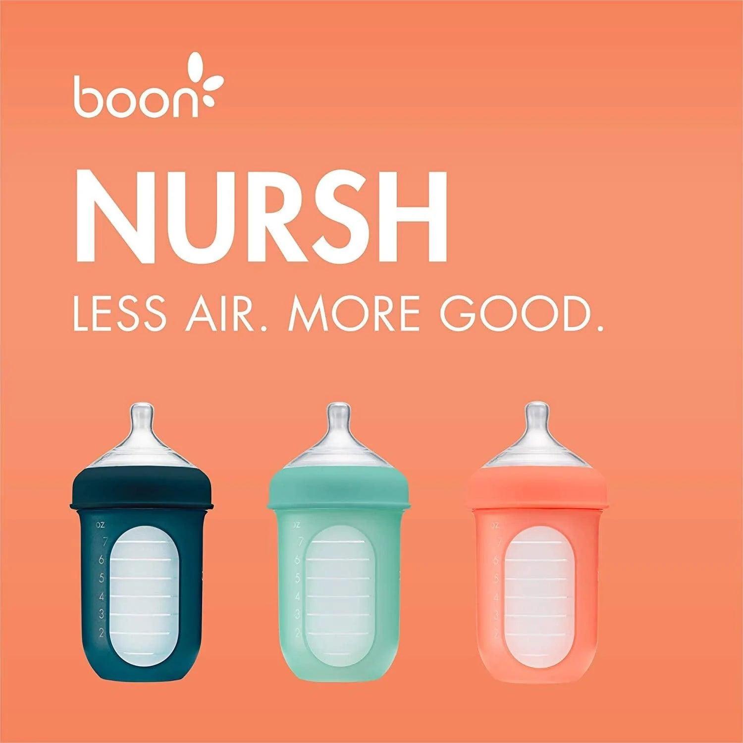 Boon Nursh Silicone Baby Pouch Bottle 4oz/120ml (3-Pack) - Leak-Proof & BPA-Free for Breastmilk, Formula & Purees - Perfect for Travel, Daycare & On-the-Go Feeding