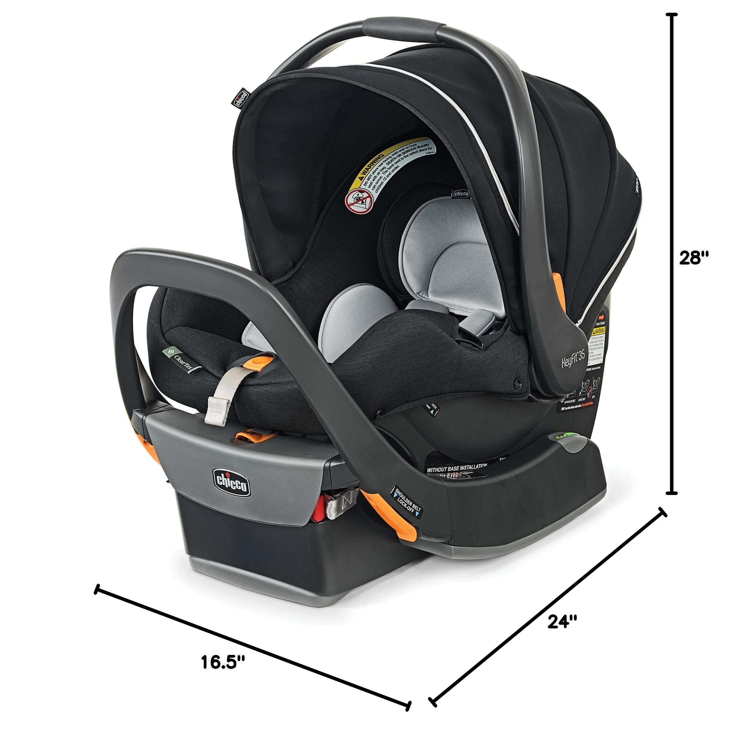 Chicco KeyFit 35 Zip ClearTex Infant Car Seat - Obsidian Black | Lightweight & Safe Baby Carrier for Newborns | Perfect for Travel, Shopping & Daily Commutes