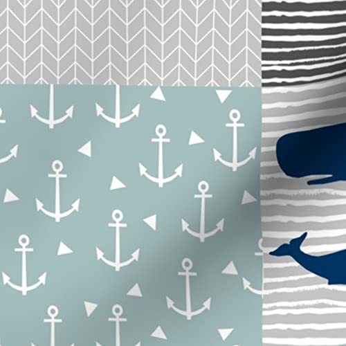 Ocean Whale Print Minky Fabric by The Yard - Soft Plush Quilt Backing for Baby Blankets, Sewing Projects & Nursery Decor - Navy Blue Nautical Theme for Boys & Girls
