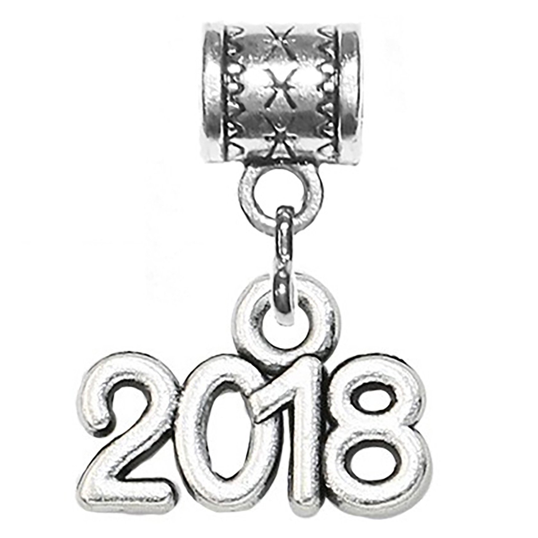 2018 Silver Charm with Free Surprise Charm by Mossy Cabin - Compatible with Large Hole Snake Chain Bracelets, Necklaces, Pendants & Keychains | Perfect for Jewelry Making, Gifts & Everyday Wear