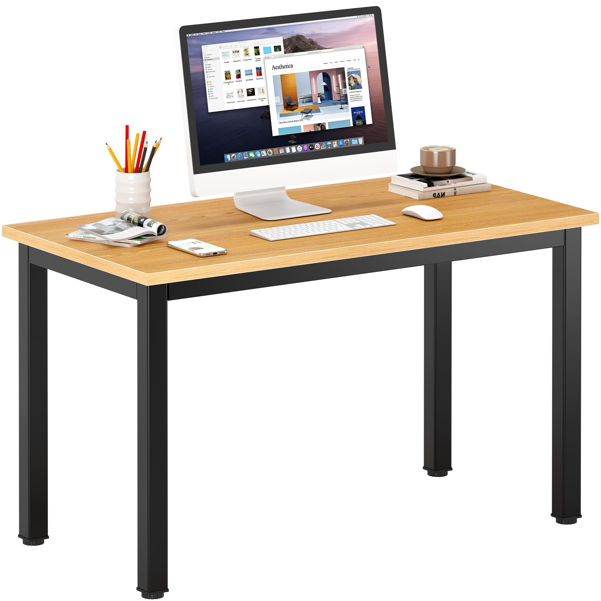 DlandHome 39 Inch Compact Computer Desk - Home Office Desk, Study Table for Small Spaces, Writing Desk for Students & Professionals, Teak & Black (DND-AC3BB-100) | Perfect for Apartments, Dorm Rooms & Workspaces