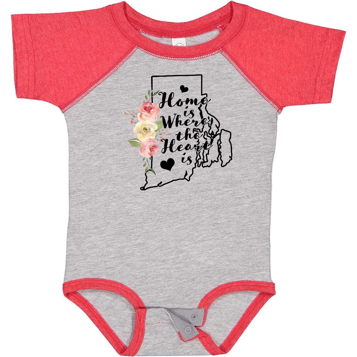Inktastic Rhode Island Home is Where The Heart is Watercolor Baby Bodysuit - Soft Cotton Infant Onesie for Newborns & Toddlers - Perfect for Family Photos, Holidays & Everyday Wear