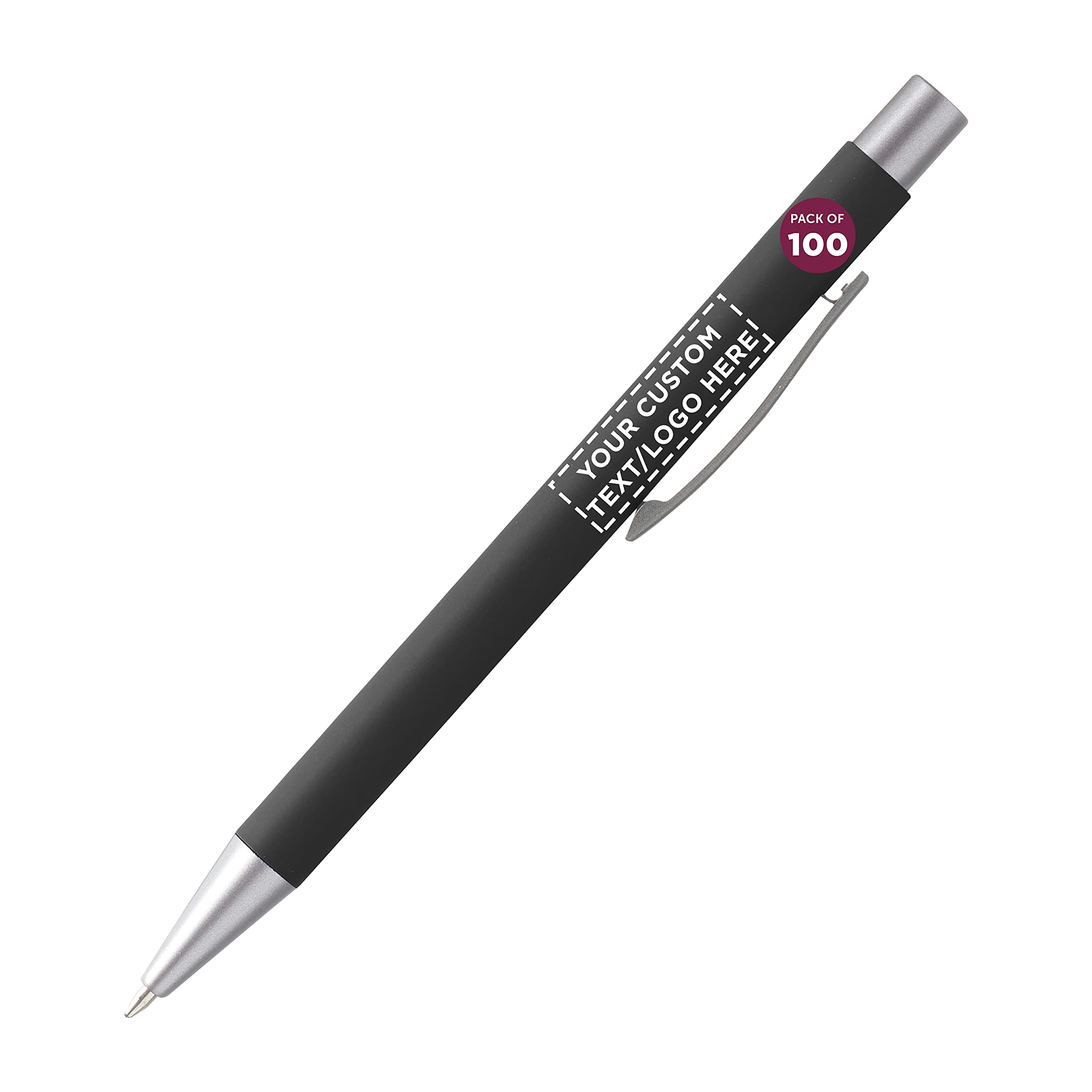 100 Pack Cordova Rubber Coated Metal Pens - Custom Logo & Text Printing - Smooth Writing Push Action Ballpoint Pens with Black Ink for Office, School & Business Promotions