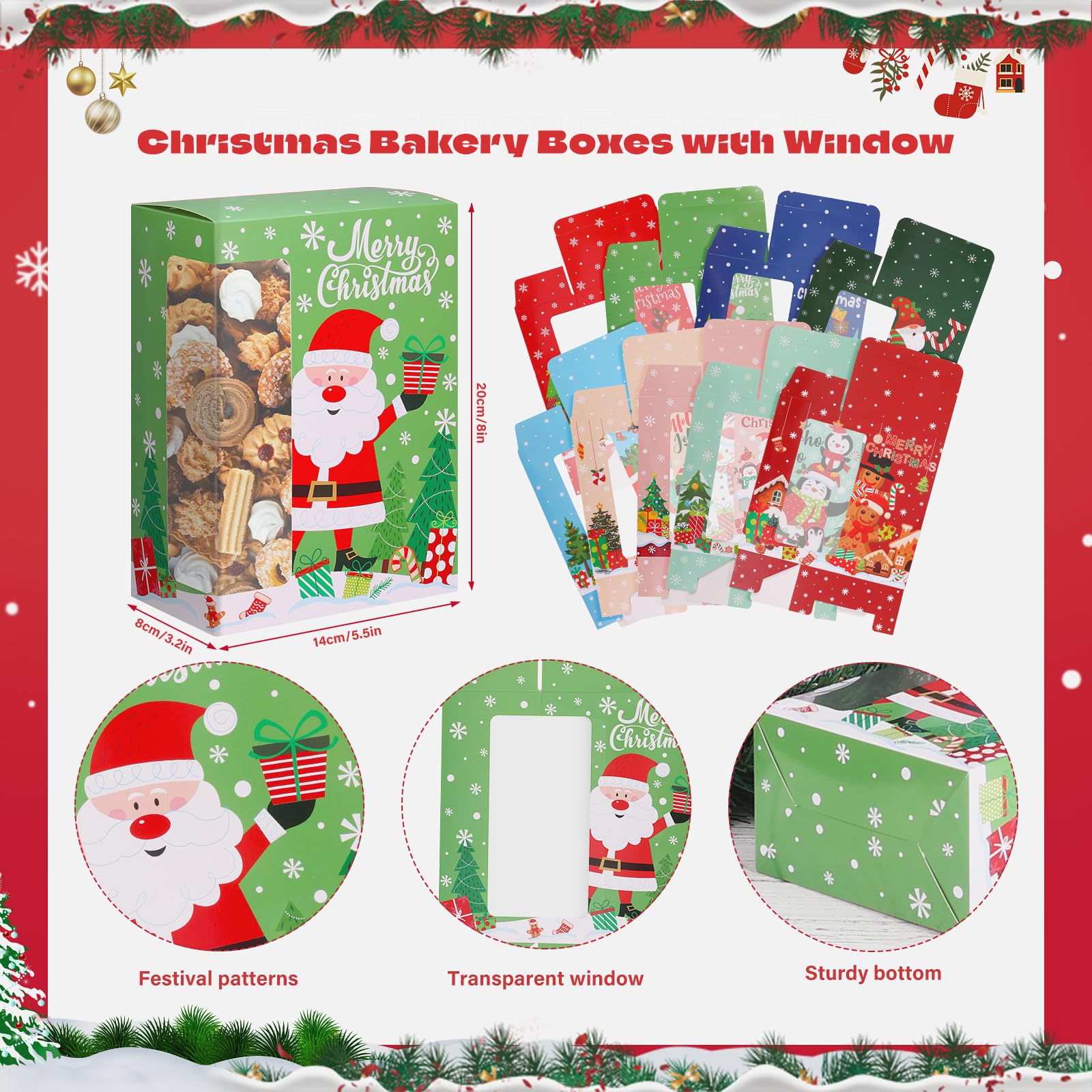 27 Pcs Christmas Cookie Boxes with Window - Bulk Holiday Bakery Gift Boxes with Lids for Cookies, Candy & Pastries | Perfect for Christmas Gifts, Party Favors & Festive Treat Packaging