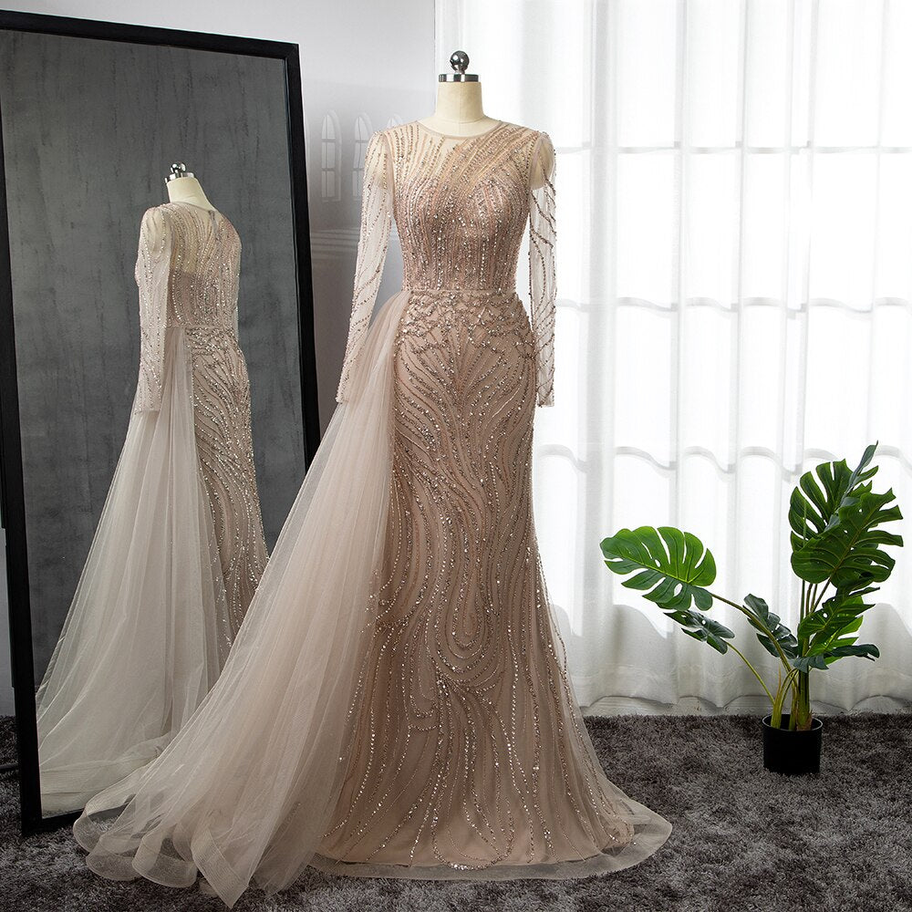 Elegant Pink Mermaid Evening Gown with Beaded Skirt - O Neck Luxury Long Dress for Women 2025 | Perfect for Prom, Wedding, and Formal Parties