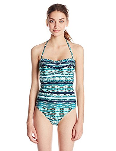 Jessica Simpson Women's Diamond Daze Bandeau One-Piece Swimsuit | Sexy High Cut Bathing Suit for Women | Perfect for Beach Vacations, Pool Parties & Summer Getaways