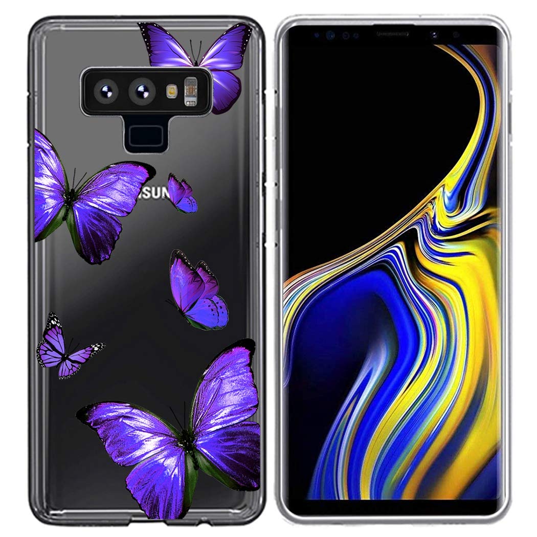 Samsung Galaxy Note 9 Case - Cute Purple Butterfly Soft TPU Shockproof Protective Clear Phone Cover for Women & Girls | Perfect for Everyday Use, Work & School Protection