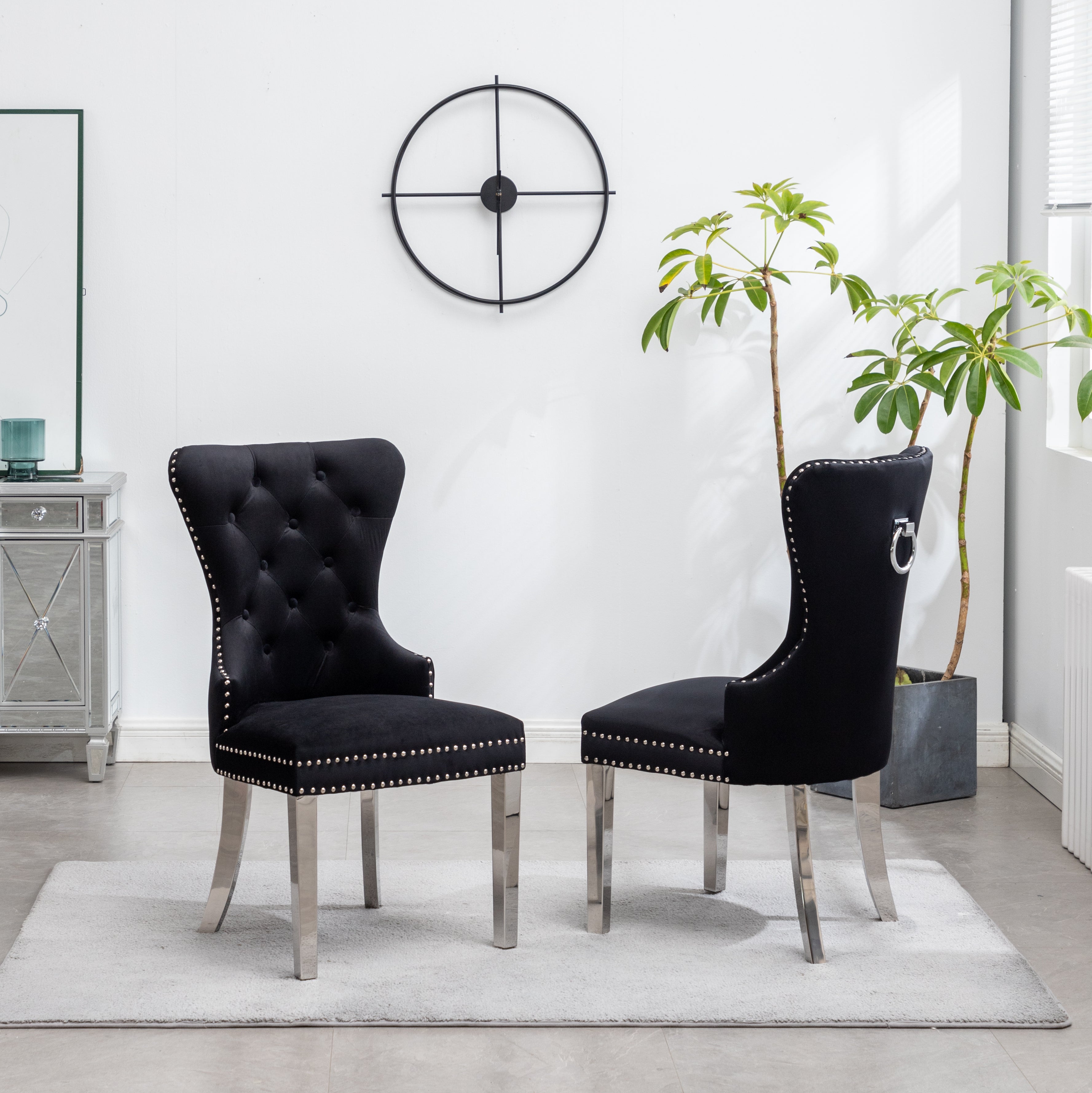 Roundhill Furniture Montura Contemporary Tufted Velvet Accent Chairs with Nailhead Trim - Set of 2, Black - Perfect for Living Room, Bedroom, or Office Decor