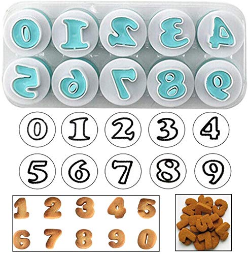 Noble Foods 10PCS Plastic Number Fondant Cake Biscuit Mold Set - Cookie Stamp, Embosser Cutter & DIY Digital Fondant Tool for Birthday, Wedding, and Party Decorations