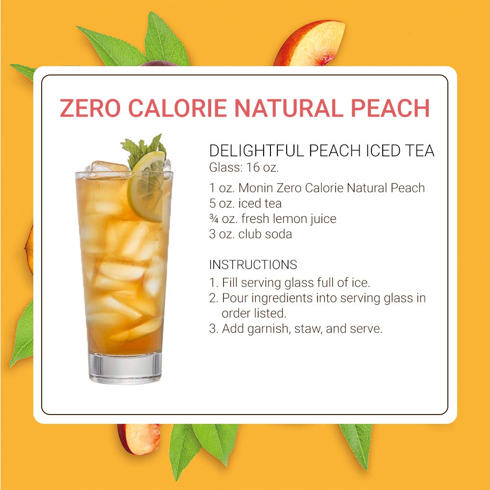 Monin Zero Calorie Natural Peach Syrup - Fresh & Juicy Flavor, Non-GMO, Gluten-Free, 1 Liter - Perfect for Iced Tea, Lemonade, Soda, Cocktails & Mocktails