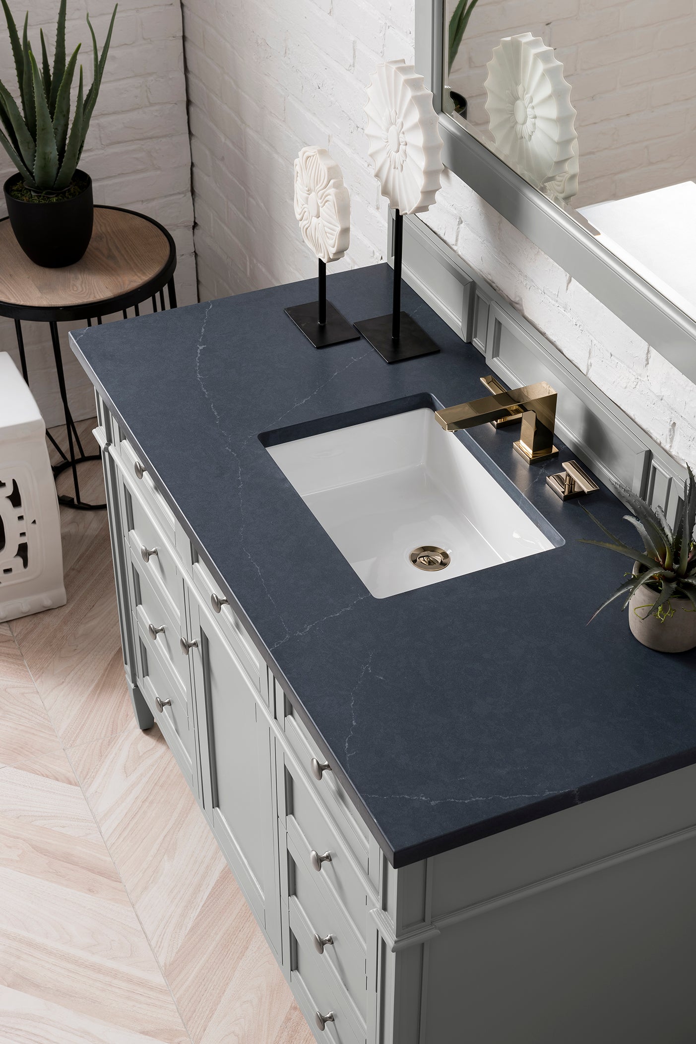 Brittany 48 Inch Urban Gray Single Bathroom Vanity with 3CM Charcoal Soapstone Quartz Countertop - Perfect for Modern Home Bathroom Remodeling & Space-Saving Design