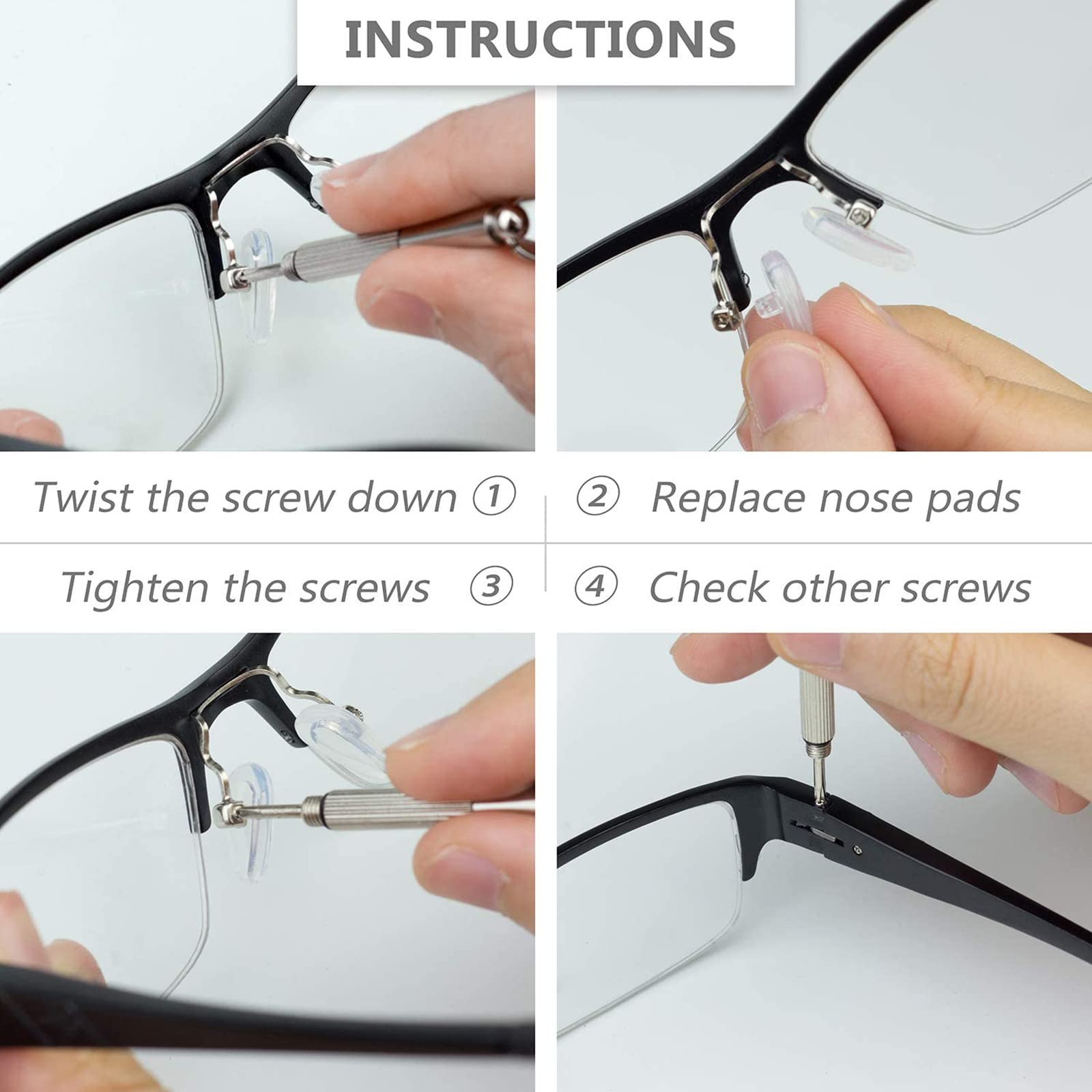 QIXIAMO 25 Pairs D-Shape Screw-in Soft Silicone Eyeglass Nose Pads with Air Chamber - Comfortable Replacement Nose Pads for Glasses - Perfect for Reading, Computer Use, and Daily Wear