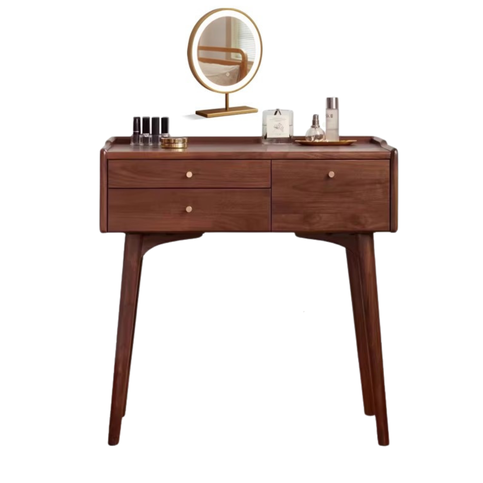 Premium Black Walnut & Ash Solid Wood Dressing Table - Elegant Vanity Desk with Mirror for Bedroom, Bathroom & Makeup Area | Natural Wood Finish, Spacious Storage & Durable Construction