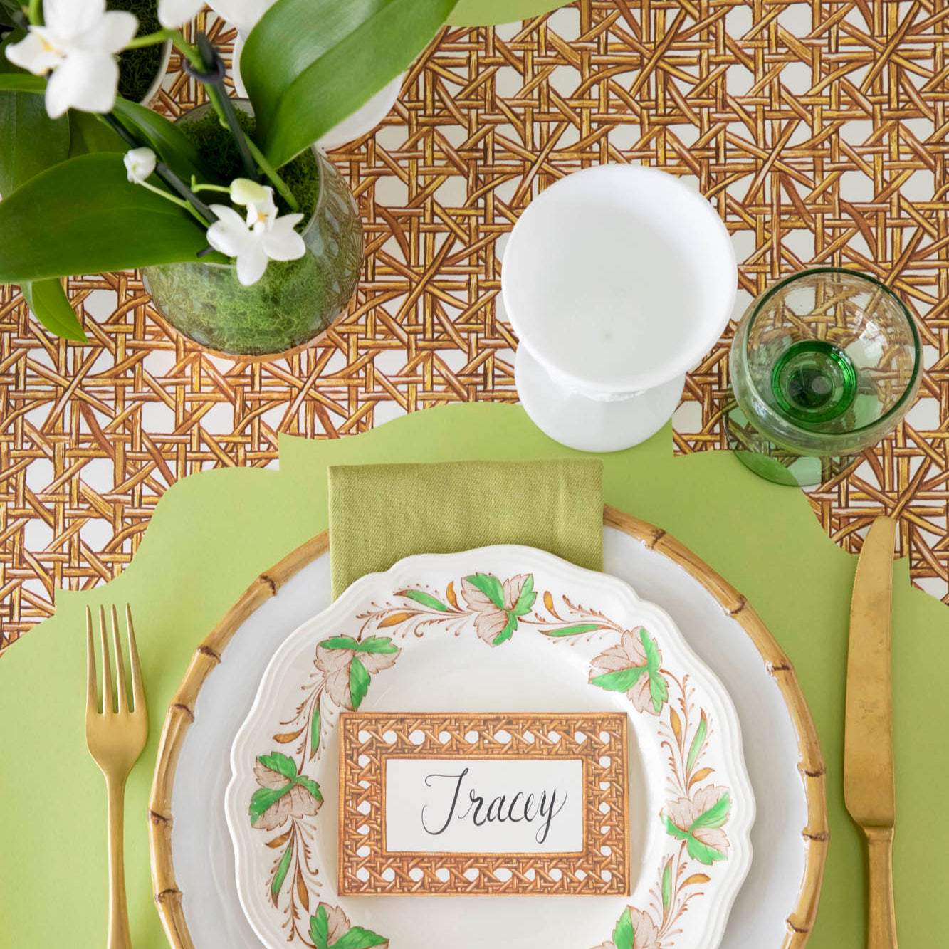 Bright Green French Frame Die Cut Placemat - Elegant Dining Table Decor for Parties, Weddings & Home Decor