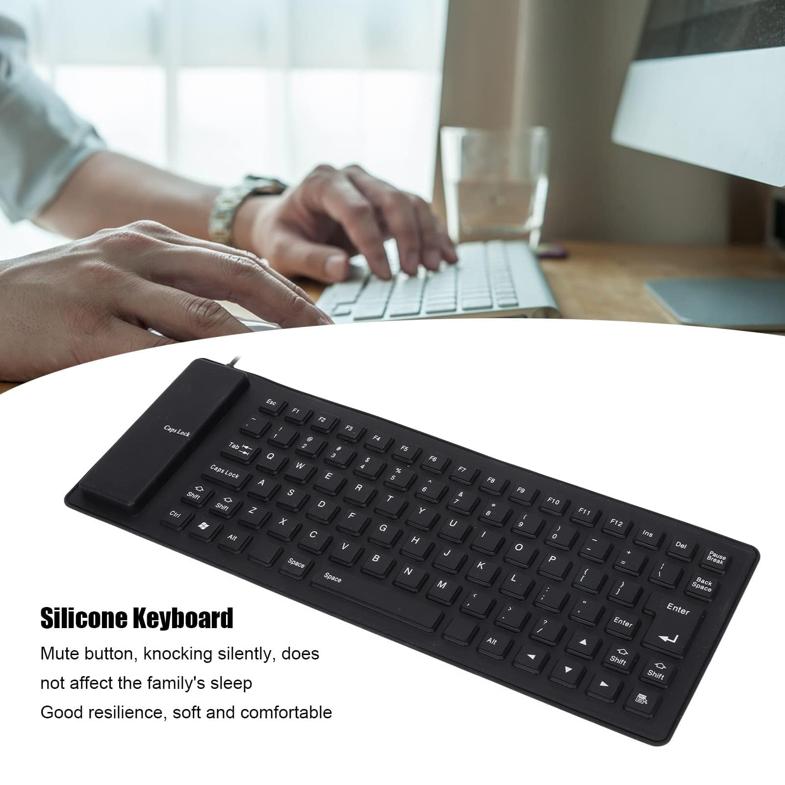 Foldable Silicone USB Keyboard 85 Keys - Waterproof, Silent & Portable Soft Keyboard for Laptop, PC, Mac - Perfect for Travel, Office & Home Use (Black)