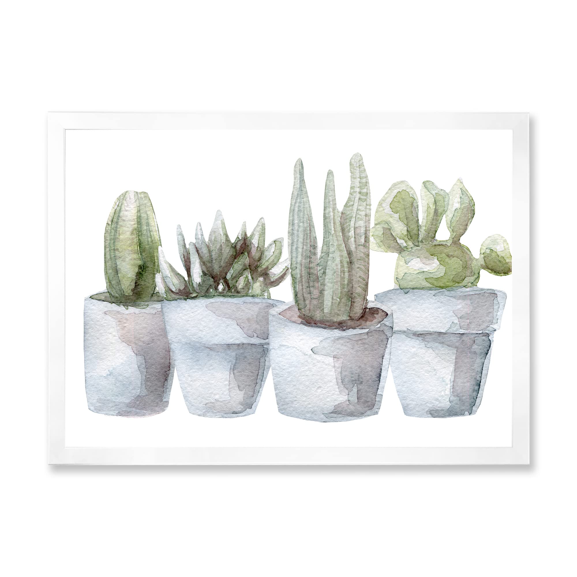 DesignQ Cactus and Succulent House Plants Vintage Farmhouse Framed Wall Art - Perfect for Home Decor, Living Room, Bedroom & Office Wall Styling