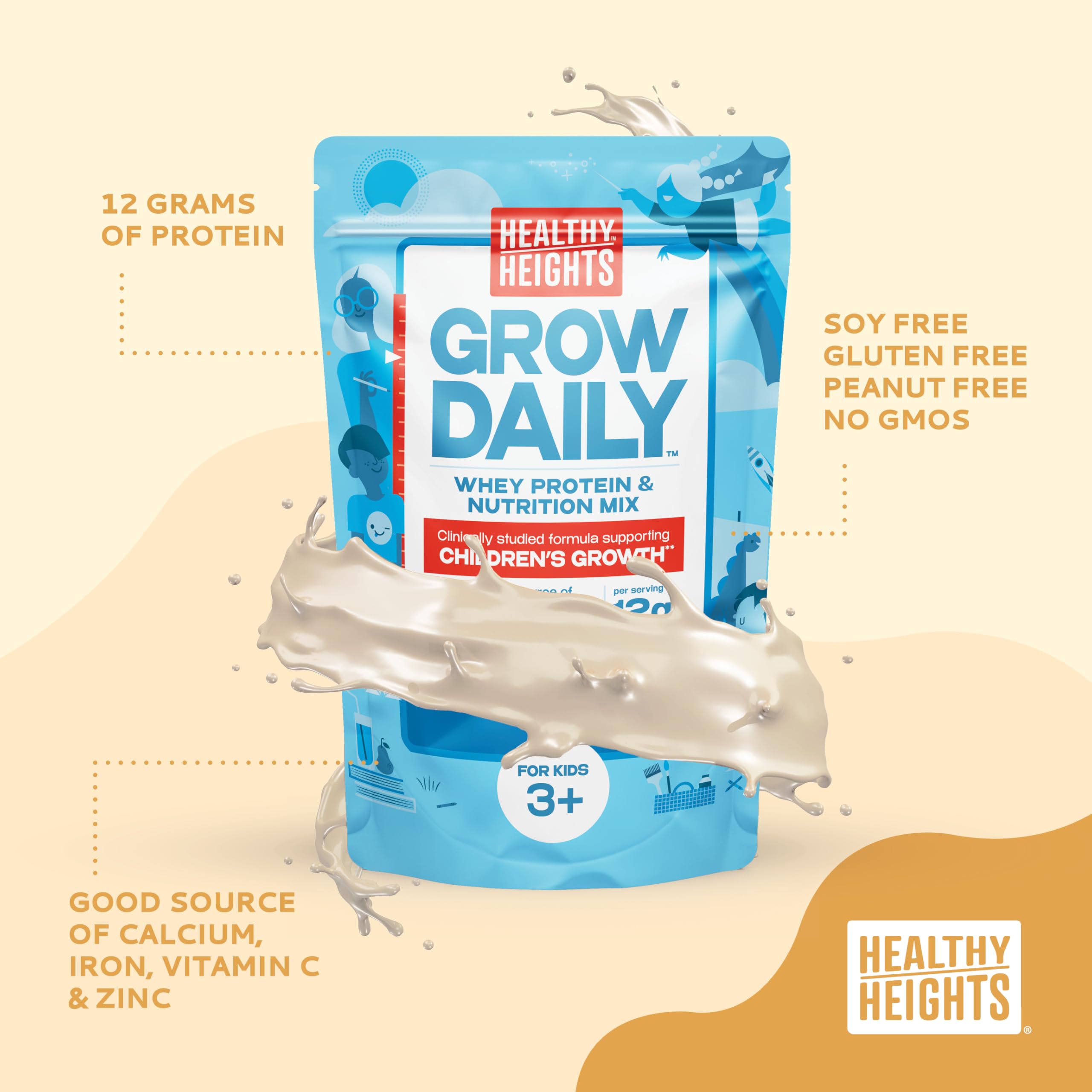 Healthy Heights Grow Daily Kids Protein Drink Mix (Vanilla) - High Protein Shake Powder for Children Ages 3+ | Supports Growth & Development | Perfect for Breakfast, Snacks & Active Lifestyles