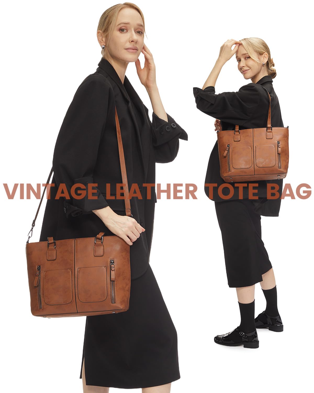 LOVEVOOK Women's Leather Tote Bag - Large Shoulder Bag with Multiple Pockets, Stylish Hobo Satchel Purse for Work, Travel & Everyday Use | Professional Work Bag, Commuter Handbag & Fashion Accessory