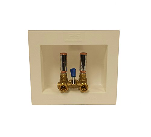 Water-Tite 81998 DU-All Dual-Drain Washing Machine Outlet Box with Quarter-Turn Brass Hammer Arrester Valves - 1/2