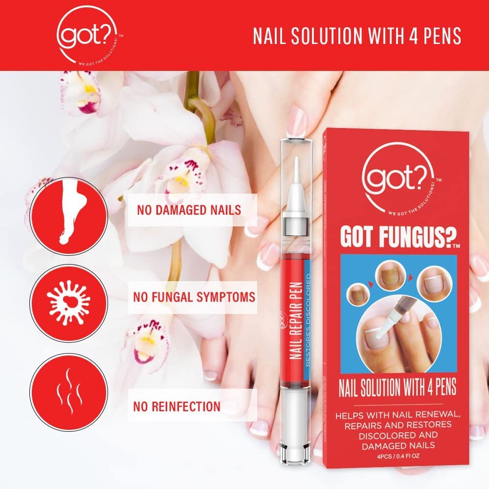 Got Fungus Nail Solution Pens - Maximum Strength Treatment for Fingernails & Toenails | Hydrates & Repairs Yellow, Cracked, Split Nails | 4-Pack Clear Nail Renewal Pens | Perfect for Athletes, Swimmers & Salon Professionals